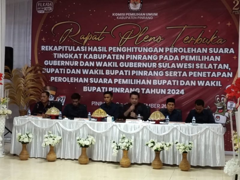 KPU Pinrang Menggelar Rapat Pleno Rekapitulasi Penghitungan Suara dan Penetapan Pemenang Calon Bupati dan Wakil Bupati Pinrang Tahun 2024