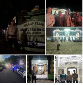Ciptakan Kondisi Aman di Bulan Ramadhan, Polres Pinrang Laksanakan Pengamanan Shalat Tarawih