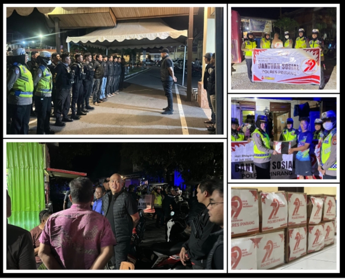 Polres Pinrang Gelar Patroli Gabungan dan Salurkan Bansos di Momen HUT Bhayangkara ke-79