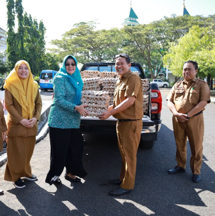 Kadis Perikanan Pinrang Ikut Menyerahkan Bantuan Intervensi Stunting Kepada Ketua Tim Penggerak PKK Pinrang